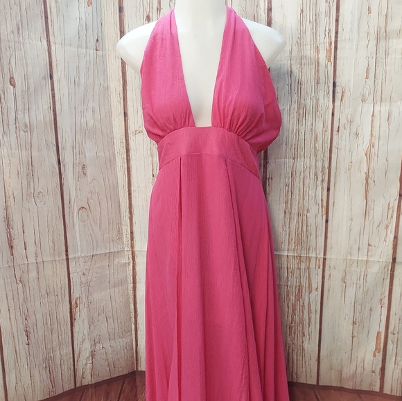 A Peach Pink Low V Cut Open Back Split Maxi & Mini Dress - Picture 12 of 16